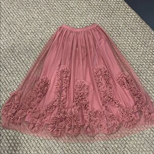 ANTHROPOLOGIE Orange Pink tulleRuffled Midi Skirt for Cocktail